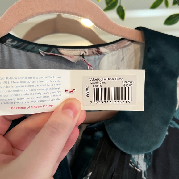 NWT Cath Kidston Devonshire Rose Velvet Collar Detail Dress UK sz 16 - Picture 3 of 5